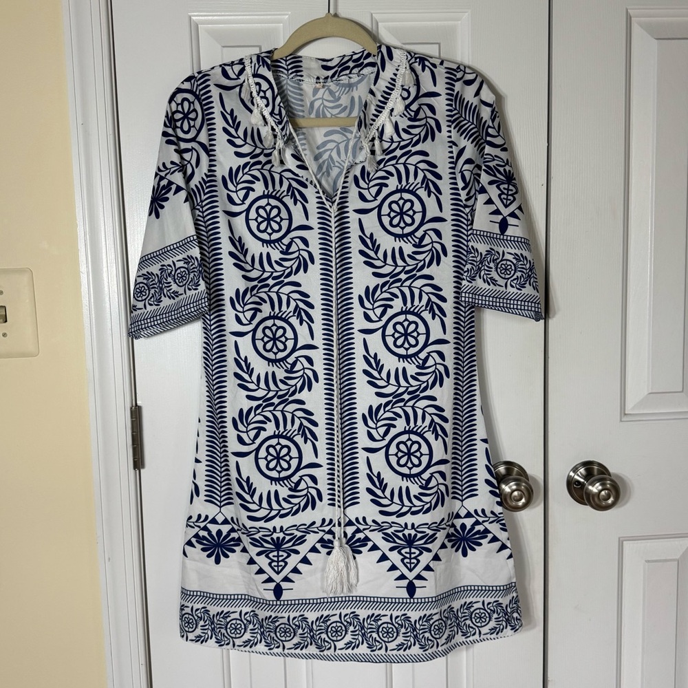 Navy and White Patterned Dress